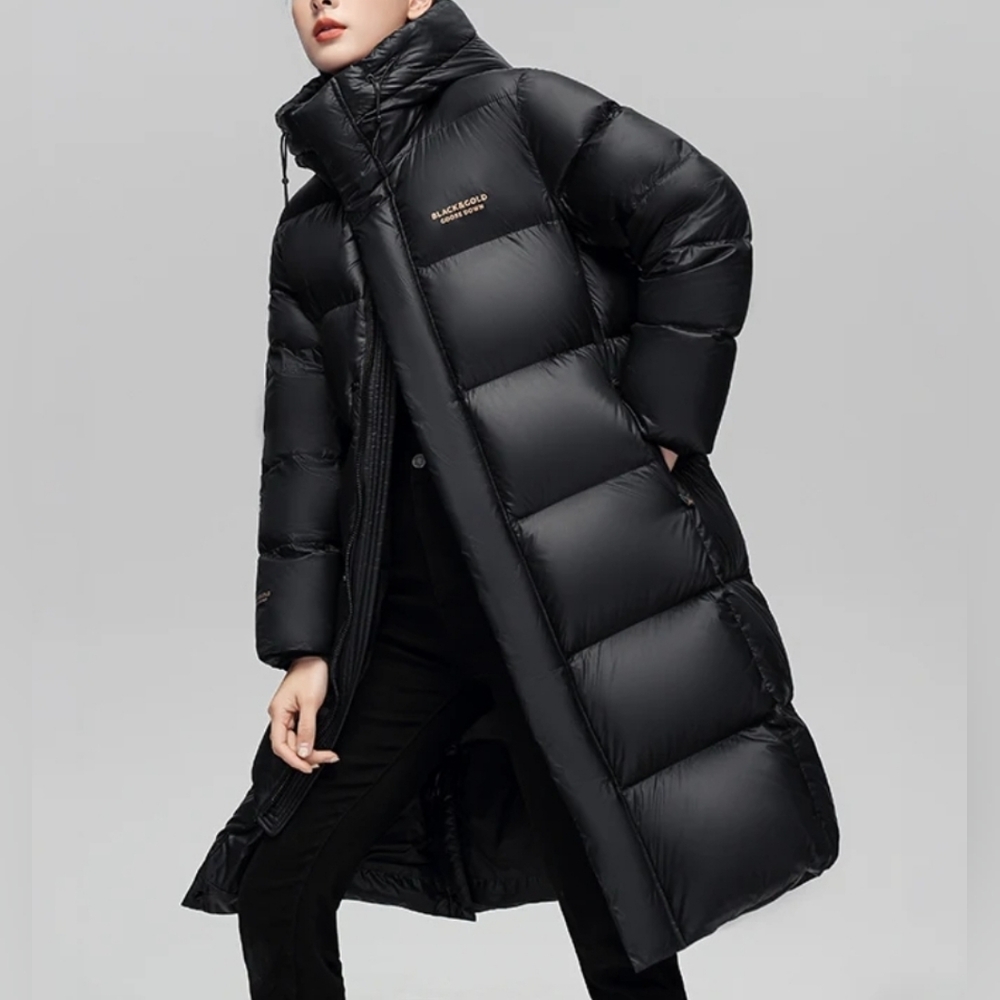 Black & Gold - Goose Down Hooded Puff Jacket - Unisex - Size XL